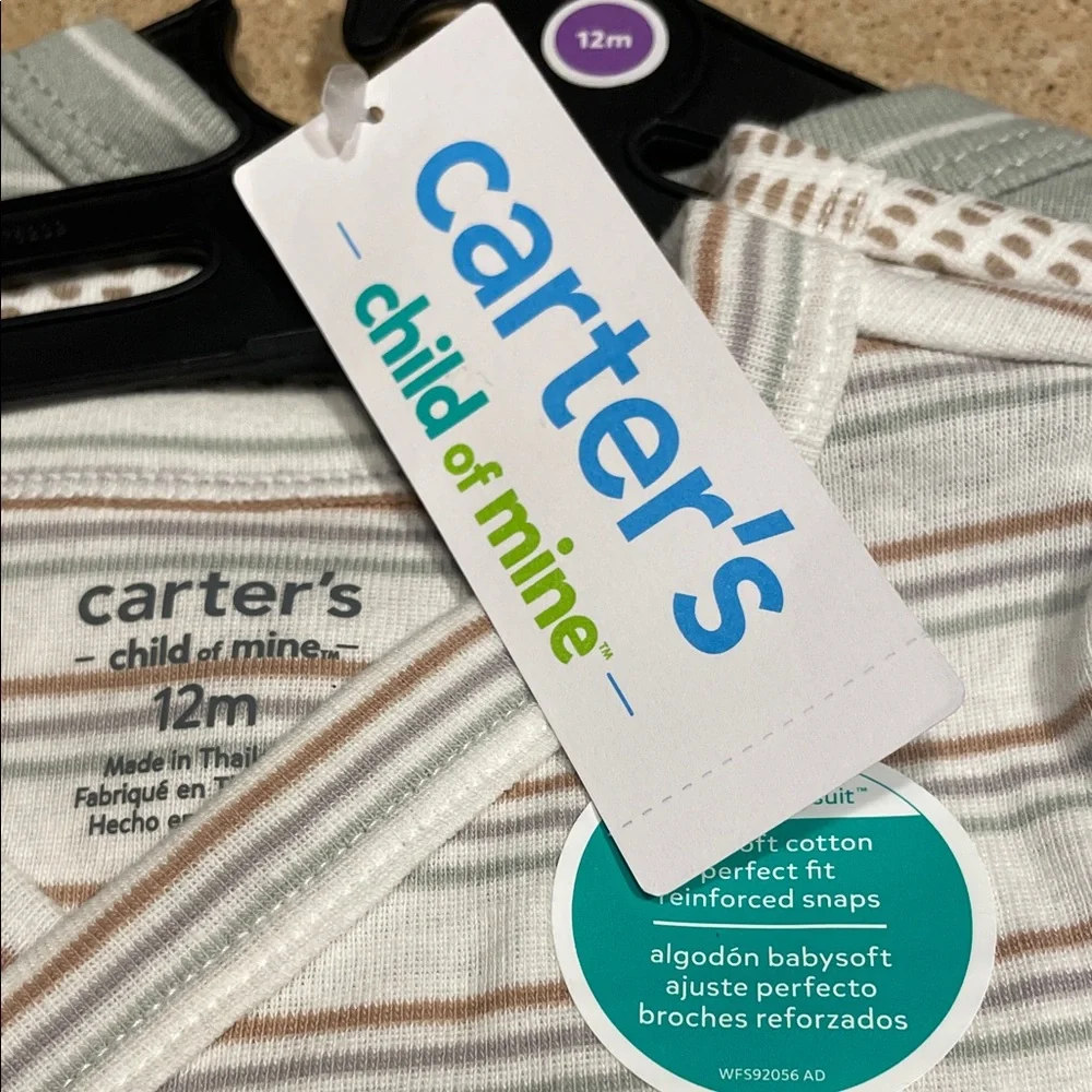 Trio of Carter's Patterned and Striped Bodysuits
